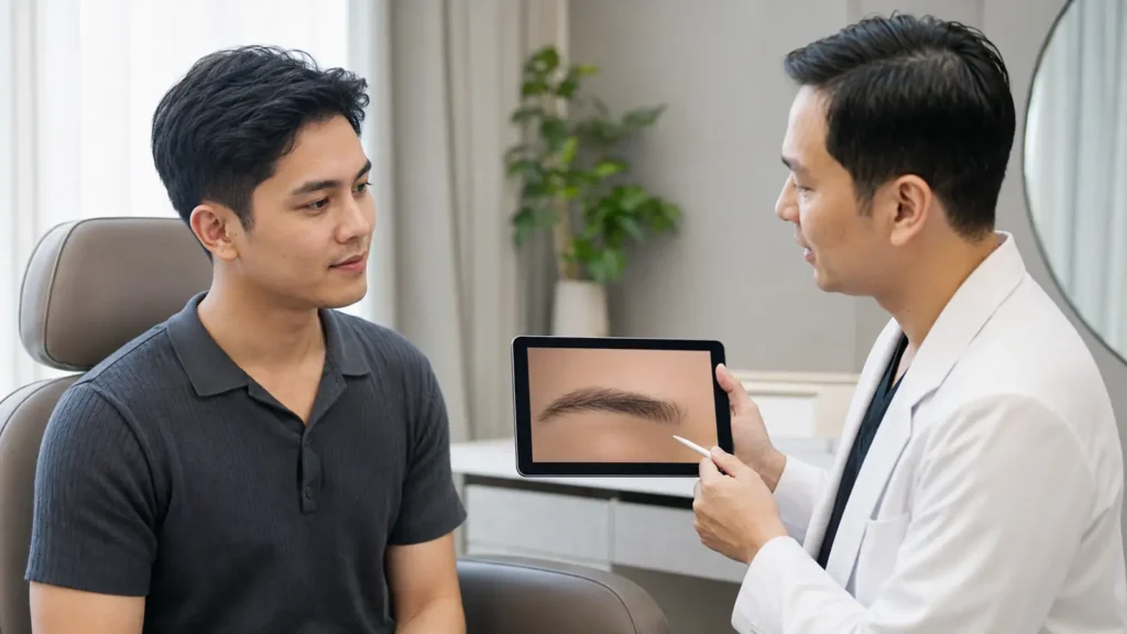 konsultasi eyebrow transplant untuk pria di klinik estetika