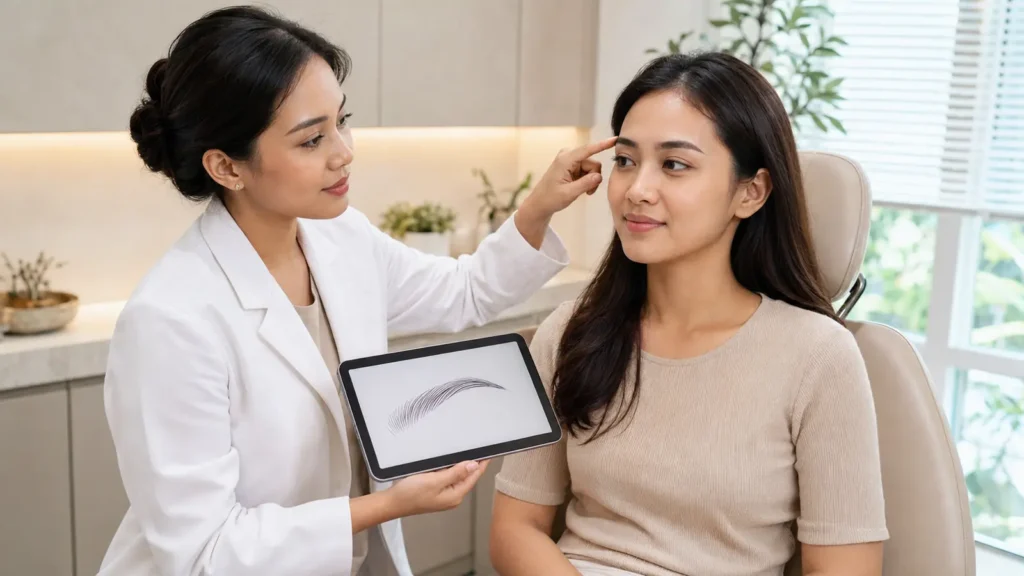 konsultasi eyebrow transplant atau transplantasi alis di klinik estetika