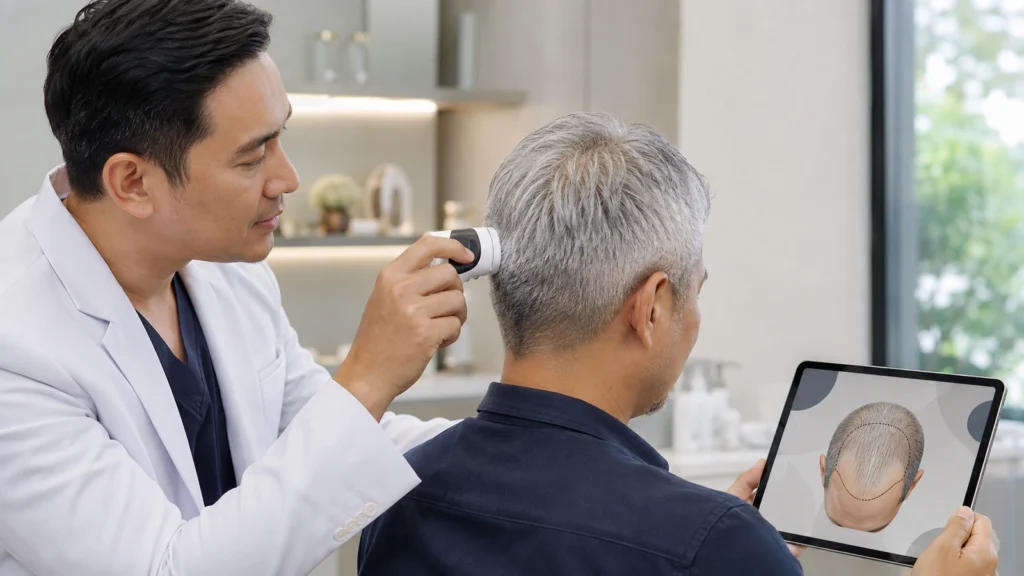 Visual edukasi rambut beruban untuk hair transplant